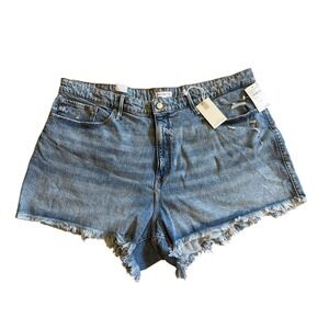 Good American NWT 20 Plus Denim Shorts Distressed Frayed Indigo High Rise Jean